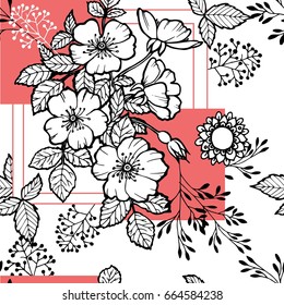 Seamless pattern for textile, fabric, paper, Wallpaper. Rose monochrome floral elements. Superior design, unique vector.