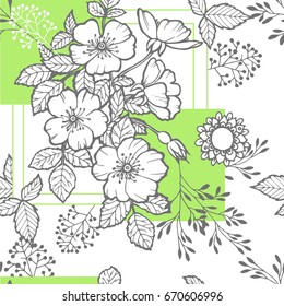 Seamless pattern for textile, fabric, paper, Wallpaper, school notebooks.. Rose black and white floral elements. Superior design, unique vector.