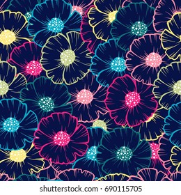Seamless pattern for textile, fabric, paper, Wallpaper, school notebooks.. Poppies floral elements. Superior design, unique vector.