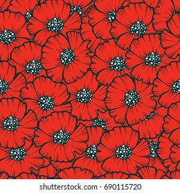 Seamless pattern for textile, fabric, paper, Wallpaper, school notebooks.. Poppies floral elements. Superior design, unique vector.