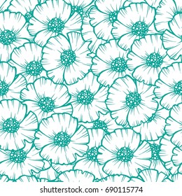 Seamless pattern for textile, fabric, paper, Wallpaper, school notebooks.. Poppies floral elements. Superior design, unique vector.