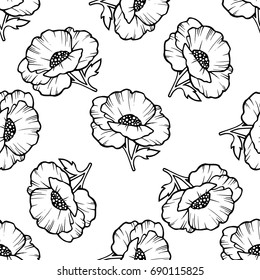Seamless pattern for textile, fabric, paper, Wallpaper, school notebooks.. Poppies floral elements. Superior design, unique vector.