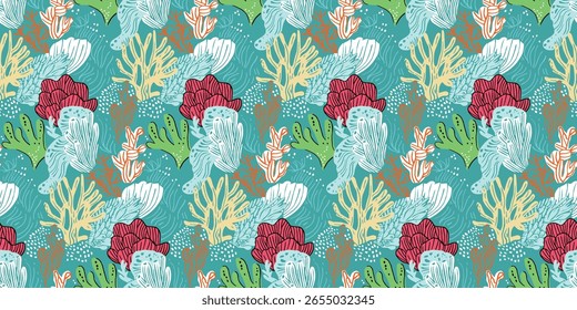 seamless pattern textile motif design for coral motif background