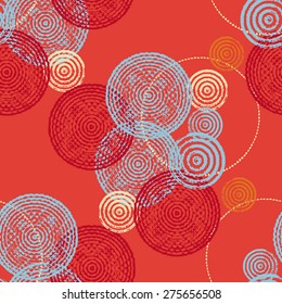 Seamless pattern.The textile pattern of radial rings. 5 colors. The transparency and lightness of the round forms.