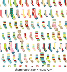Seamless pattern with  textile Santa socks on white background.
