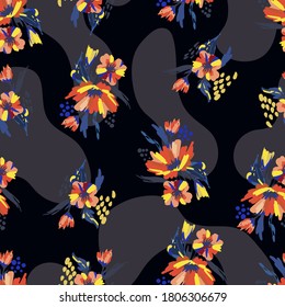 Seamless pattern with textile simple flowers. Floral fabric design