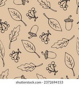 seamless pattern. textile. pattern. style. autumn. leaf fall. bear. basket with mushrooms. mushrooms. doodle drawing. postcard. background picture. actual colors.