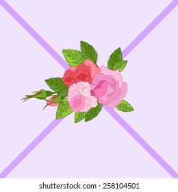 Seamless pattern for textile, wrapping paper and background.  Roses on a pink background with stripes.