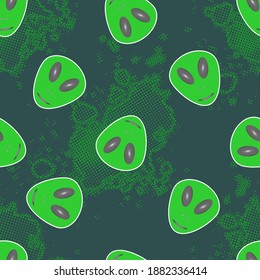 Seamless pattern for textiles with aliens and grunge texture