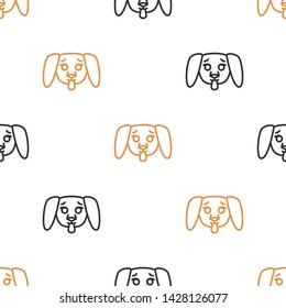 Seamless pattern for textiles with cute puppies on a white background. Vector illustration in line style.