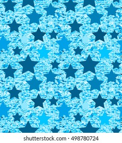 Seamless pattern for textiles, fabrics, wall-coverings. Seamless pattern of stars for fabrics, wallpaper, interior. Multicolor stars on grunge background. Vector bg.