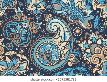 Seamless pattern for textiles, tapestry, wallpaper or wrapping paper in oriental Paisley style