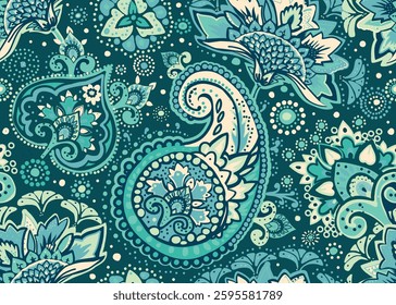 Seamless pattern for textiles, tapestry, wallpaper or wrapping paper in oriental Paisley style