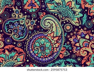Seamless pattern for textiles, tapestry, wallpaper or wrapping paper in oriental Paisley style