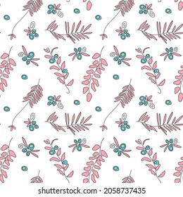 seamless pattern for textiles and wallpapers with floral motives. autumn theme with leaves and berries for fabric and wrapping paper