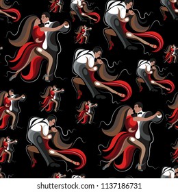 Seamless pattern (texture) with abstract decorative dancers. Suitable for design: fabric, cloth, wallpaper, wrapping, packaging. Vector illustration.