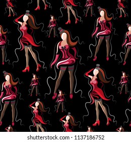 Seamless pattern (texture) with abstract decorative dancers. Suitable for design: fabric, cloth, wallpaper, wrapping, packaging. Vector illustration.