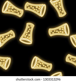 Seamless pattern, texture abstract neon bright glowing glowing yellow from the icons for the bar from the glasses of craft craft beer and copy space on a black background. Vector illustration.