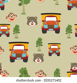 Seamless pattern texture with animal on cargo truck, For fabric textile, nursery, baby clothes, background, textile, wrapping paper and other decoration.