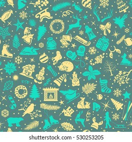 Seamless pattern texture background with christmas winter decoration objects elements items for xmas design 