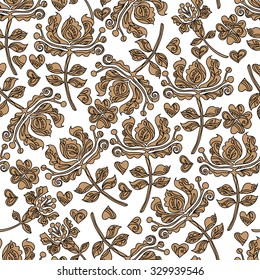 seamless pattern, texture, background of stylized flowers and decorative elements hearts.