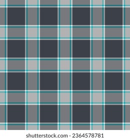 Seamless pattern texture of check textile fabric with a tartan plaid background vector in cyan and grey colors.