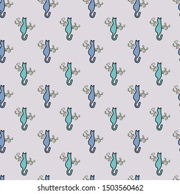 Seamless pattern. Texture with colorful cats curved tails.