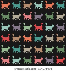 Seamless pattern. Texture with colorful cats curved tails.