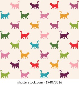 Seamless pattern. Texture with colorful cats curved tails. 