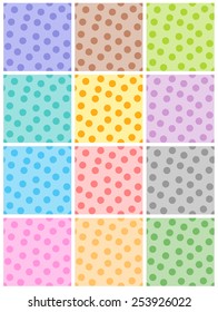 Seamless pattern or texture with colorful polka dots for blogs, scrapbooks, party or baby shower invitations and elegant wedding cards. 