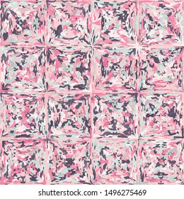 Seamless pattern. A texture consisting of squares made with short thick multi-colored brush strokes. Ordered chaos.