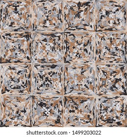 Seamless pattern. A texture consisting of squares made with short thick multi-colored brush strokes. Ordered chaos.