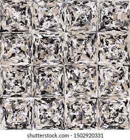 Seamless pattern. A texture consisting of squares made with short thick multi-colored brush strokes. Ordered chaos.