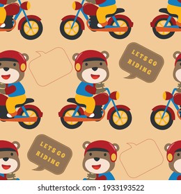 Seamless pattern texture with Cool bear and motorcycle funny animal cartoon For fabric textile, nursery, baby clothes, background, textile, wrapping paper and other decoration.
