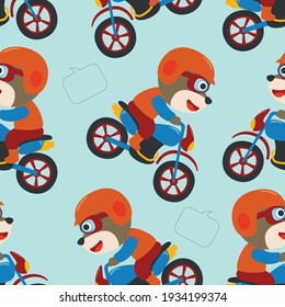 Seamless pattern texture with Cool monkey and motorcycle funny animal cartoon For fabric textile, nursery, baby clothes, background, textile, wrapping paper and other decoration.