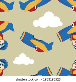 Seamless pattern texture with Cute bear flying in airplane, For fabric textile, nursery, baby clothes, background, textile, wrapping paper and other decoration.