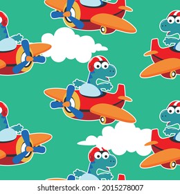 Seamless pattern texture with Cute dinosaurs flying in airplane, For fabric textile, nursery, baby clothes, background, textile, wrapping paper and other decoration.