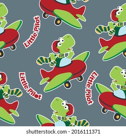 Seamless pattern texture with Cute dinosaurs flying in airplane, For fabric textile, nursery, baby clothes, background, textile, wrapping paper and other decoration.