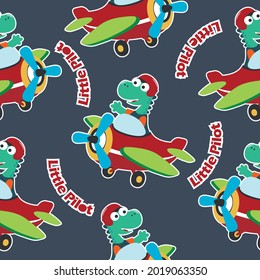 Seamless pattern texture with Cute dinosaurs flying in airplane, For fabric textile, nursery, baby clothes, background, textile, wrapping paper and other decoration.