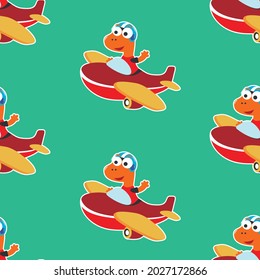 Seamless pattern texture with Cute dinosaurs flying in airplane, For fabric textile, nursery, baby clothes, background, textile, wrapping paper and other decoration.