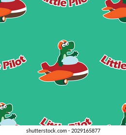 Seamless pattern texture with Cute dinosaurs flying in airplane, For fabric textile, nursery, baby clothes, background, textile, wrapping paper and other decoration.