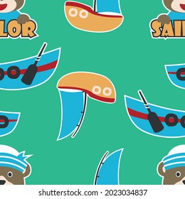 Seamless pattern texture with cute little sailor with cartoon style, Creative vector childish background for fabric textile, nursery background baby clothes poster, wrapping paper and other decoration