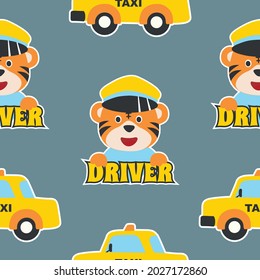 Seamless pattern texture with cute little driver with cartoon style, Creative vector childish background for fabric textile, nursery background baby clothes poster, wrapping paper and other decoration