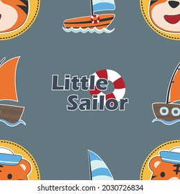 Seamless pattern texture with cute little sailor with cartoon style, Creative vector childish background for fabric textile, nursery background baby clothes poster, wrapping paper and other decoration