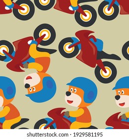 Seamless pattern texture with cute motorcycle racing cartoon vector illustration design. For fabric textile, nursery, baby clothes, background, textile, wrapping paper and other decoration.