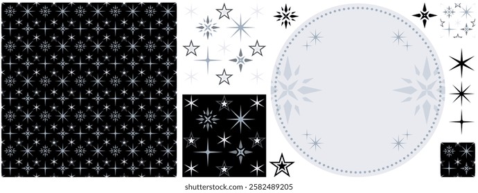 Seamless pattern texture and decorative design "Twinkle Twinkle Star" Gray-blue Black Background.