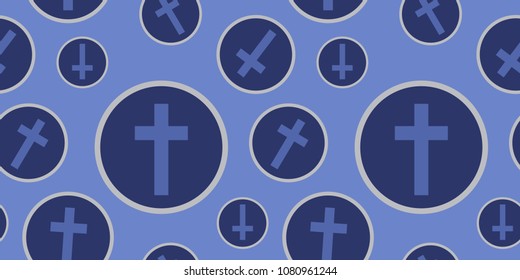 seamless pattern texture drawing Christian symbol, blue cross vector icon illustration background