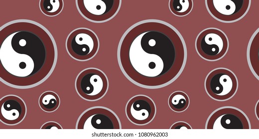 seamless pattern texture drawing taoism symbol, yin yang black and white vector icon illustration background