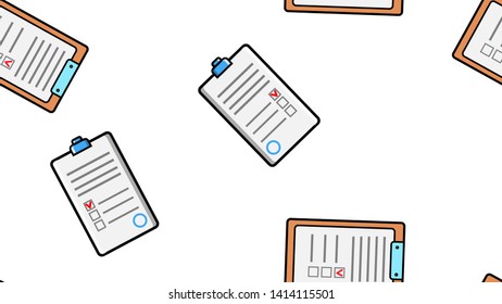 Seamless pattern texture of endless repeating paper sheets of paper contracts with tablets for papers on white background. Vector illustration