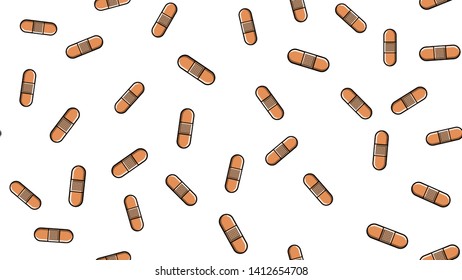 Seamless pattern texture of endless repetitive corporal medical pharmacological patches for sticking wounds and cuts against white yellow background. Vector illustration